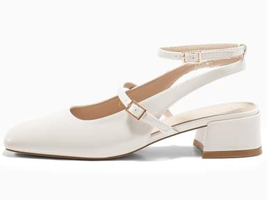 Coutgo Womens Mary Jane Chunky Low Heels Closed Square Toe Ankle Strap Pumps Wedding Party Dress Shoes, White, Size 9 - Image 5