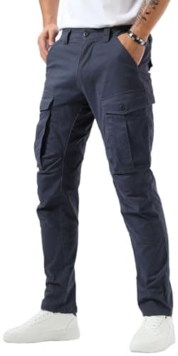 Plaid&Plain Men's and Women's Pacific Blue Cargo Pants - Slim Fit, 3D Shape, Articulated Knees, Stretchy Fabric C804 Pacific Blue 34WX30L - Image 1