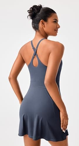 PERSIT Women Tennis Dress Athletic Wrokout Summer Dress Golf with Built in Bras & Shorts Pockets Midnight Blue - Image 3