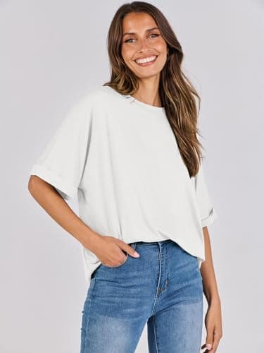 ANRABESS Womens Tops Oversized T Shirts Short Sleeve Crewneck Summer Casual Loose Basic Tee Shirt 2025 Trendy Fashion Clothes White Medium - Image 8