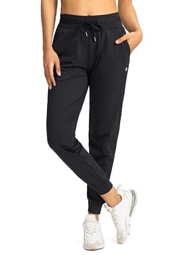 G Gradual Women's Joggers Pants with Zipper Pockets High Waisted Athletic Tapered Sweatpants for Women Workout Lounge (Black, Large) - Image 1