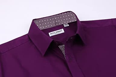 Alex Vando Mens Dress Shirts Regular Fit Long Sleeve Stretch Business Dress Shirts for Men,L17-Purple,Small - Image 3