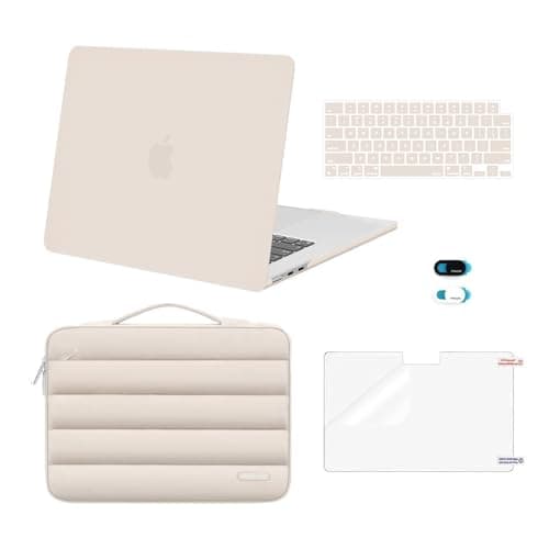 MOSISO Compatible with MacBook Air 15 inch Case 2025 2024 2023 Release M4 A3241 M3 A3114 M2 A2941 Touch ID, Plastic Hard Shell&Puffy Sleeve Bag&Keyboard Cover&Webcam Cover&Screen Film, Sand - Image 1