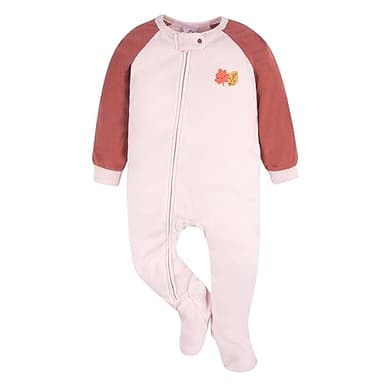 Gerber Baby Girls Flame Resistant Fleece Footed Pajamas 2-Pack, Pink Leaves, 12 Months - Image 2