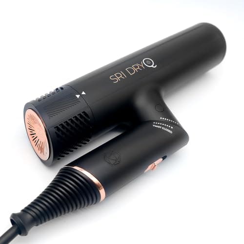 SRILabs DryQ “Smart” Hair Dryer - Super Lightweight, Foldable - Powerful, Quiet Motor - Infrared and Ionic Technology - 3 Magnetic Attachments - Heat Control with Locking Switch - Image 1