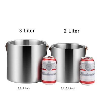 Bakpoco Double-Wall Vacuum Insulated Ice Bucket with Lid, Scoop, Ice Tong, Strainer & Leather Handle Keep Ice Frozen Longer Large Wine Ice Buckets for Cocktail Bar,Parties Chilling Beer Champagne 3L - Image 9