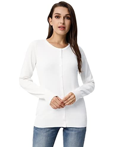 GRACE KARIN Women's Crewneck Button Down Cardigan Lightweight Long Sleeve Soft Knit Cardigan Sweaters Dressy L - Image 3