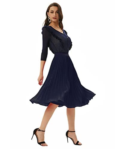 GRACE KARIN Womens Summer Chiffon Skirts Flared Pleated Midi Skirt Dark Navy XL - Image 4