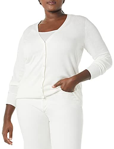 Amazon Essentials Women's Lightweight V-Neck Cardigan Sweater (Available in Plus Size), Ivory, Medium - Image 4