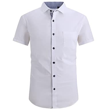 Esabel.C Mens Short Sleeve Dress Shirts Regular Fit Casual Button Down Shirts White S - Image 1