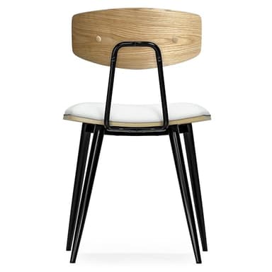 SIMPLIHOME Mavis Dining Chairs - Mid-Century Modern Iron Frame and Vegan Faux Leather Kitchen Chair Set in White, Dining Room Seating with Curved Wood Veneer Backrest and Padded Seat (Set of 2) - Image 6