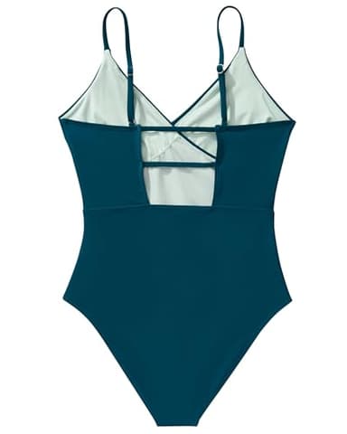 SUUKSESS Women Sexy Wrap Push Up One Piece Swimsuit Slimming Tummy Control Bathing Suit Retro Backless Cut Out Swimwear (Peacock Blue,S) - Image 5