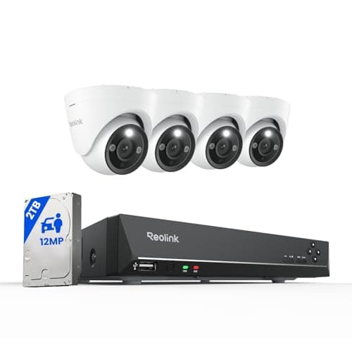 REOLINK RLK8-1200D4-A 12MP PoE Security Camera System, 4pcs H.265 Surveillance IP Cameras Wired in 12 Megapixel UHD, Person Vehicle Pet Detection, Spotlight Color Night Vision, 8CH NVR with 2TB HDD - Image 1