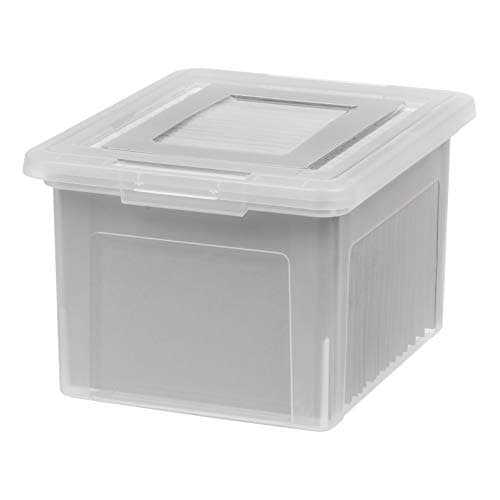 IRIS USA File Box, Plastic File Boxes With Lids, Document Organizer for Letter/Legal File, Document Box, Storage Bin For Hanging Files, Secure Latching Lid Stackable BPA-Free, Clear 35 Qt. 1 Pack - Image 1