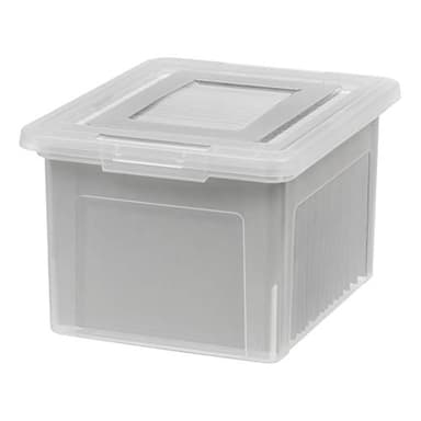 IRIS USA File Box, Plastic File Boxes With Lids, Document Organizer for Letter/Legal File, Document Box, Storage Bin For Hanging Files, Secure Latching Lid Stackable BPA-Free, Clear 35 Qt. 1 Pack - Image 1