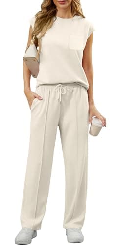 GRECERELLE Lounge Sets For Women Loungewear Set Sweatsuits 2 Piece Outfit Jogging Suits For Women Apricot-XL - Image 1