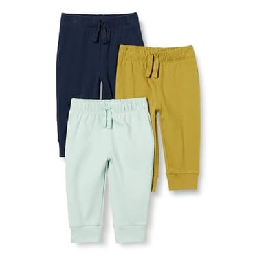 Amazon Essentials Unisex Babies' Cotton Pull-On Pants, Pack of 3, Olive/Pale Mint Green/Navy, 3-6 Months - Image 1