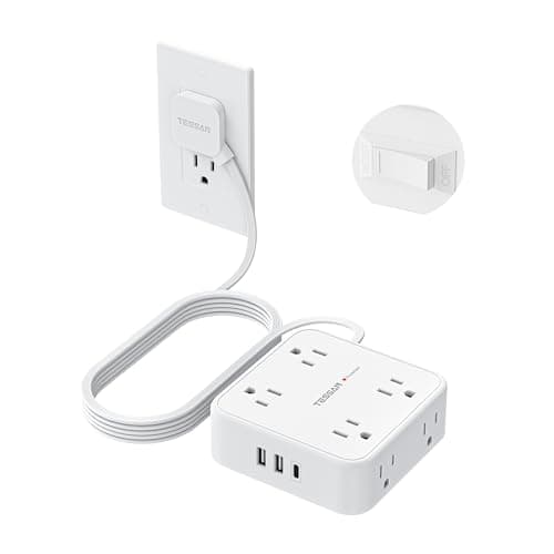 TESSAN 10 Ft Flat Plug Extension Cord with Multiple Outlets, Surge Protector Power Strip with 3 USB(1 USB C) 8 Outlets, 900J Protection, Desk Charging Station for Home, Dorm Room Essentials, White - Image 1