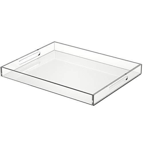 NIUBEE Acrylic Serving Tray 16x20 Inches -Spill Proof- Clear Decorative Tray Organiser for Ottoman Coffee Table Countertop with Handles - Image 1