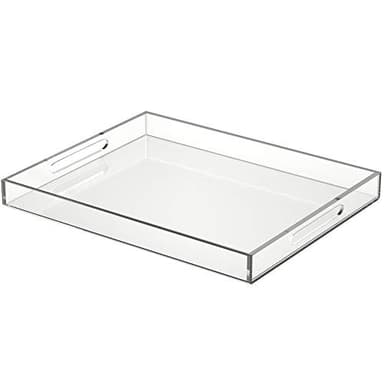 NIUBEE Acrylic Serving Tray 16x20 Inches -Spill Proof- Clear Decorative Tray Organiser for Ottoman Coffee Table Countertop with Handles - Image 1