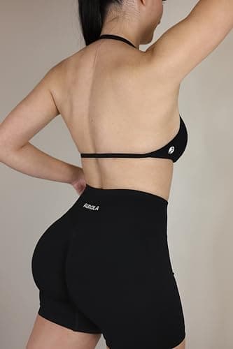 AUROLA Influence Collection Workout Shorts for Women,No Roll Up Squat Proof New Scrunch Seamless Compression Gym Short, Black, L - Image 3