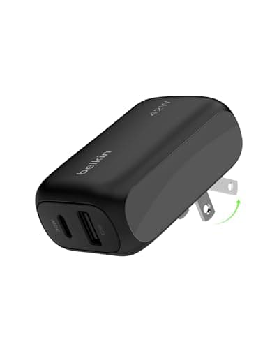 Belkin Dual Port Charger Block 42W, USB-C + USB-A Charger Super Fast Charging - Samsung Galaxy S25, Apple iPhone 17, Air, Pro, Pro Max, iPad, AirPods, Apple Watch, Nintendo Switch 2 & More - Black - Image 1
