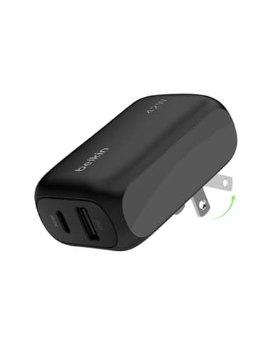 Belkin Dual Port Charger Block 42W, USB-C + USB-A Charger Super Fast Charging - Samsung Galaxy S25, Apple iPhone 17, Air, Pro, Pro Max, iPad, AirPods, Apple Watch, Nintendo Switch 2 & More - Black - Image 1