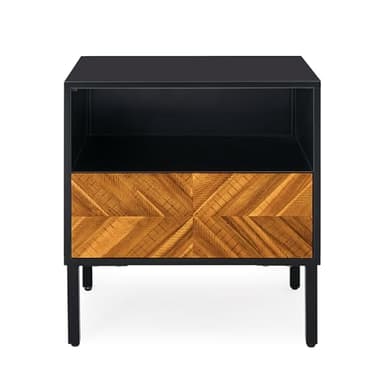 Bme Vivian Solid Wood Nightstand, End Table, Bedside Table with Herringbone Pattern for Rustic Bedroom, Easy Assembly, Rustic Golden Brown and Black - Image 10