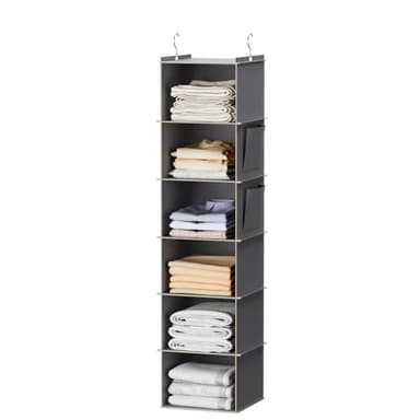 YOUDENOVA Hanging Closet Organizer and Storage, 6-Shelf Closet Hanging Storage Shelves, Grey - Image 1