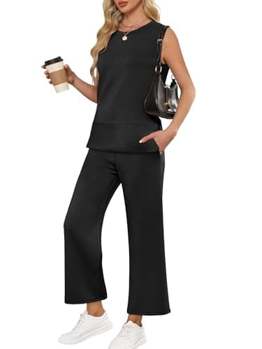 ANRABESS Women's 2 Piece Outfits 2025 Summer Beach Vacation Clothes Fall Travel Casual Lounge Matching Sets Sweatsuits Black Medium - Image 1