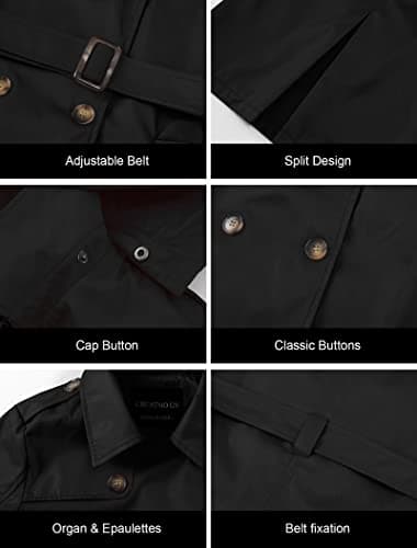 CREATMO US Women's Dress Coats Double-Breasted Trench Coat with Belt Black M - Image 6