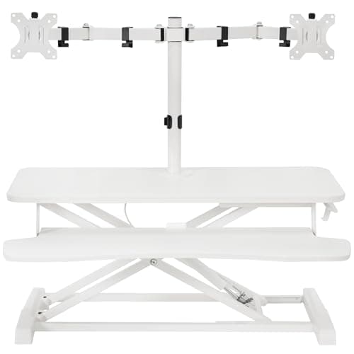 VIVO Height Adjustable 32 inch Standing Desk Converter with Dual 13 to 30 inch Monitor Stand, Sit Stand Monitor Mount and Desk Riser, White, DESK-V000K-M2W - Image 1