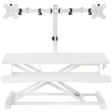 VIVO Height Adjustable 32 inch Standing Desk Converter with Dual 13 to 30 inch Monitor Stand, Sit Stand Monitor Mount and Desk Riser, White, DESK-V000K-M2W - Image 1
