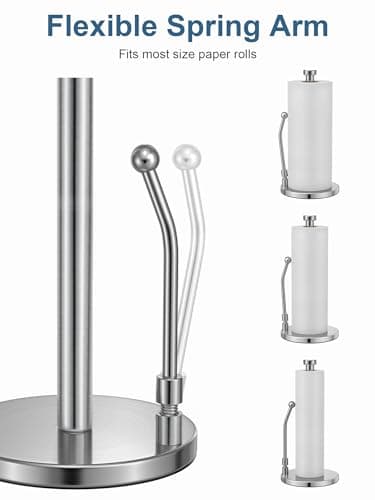 SMARTAKE Paper Towel Holder, Paper Towel Dispenser Standing Weighted Base Non Slip, Spring Arm for Easy Tear, Stainless Steel Paper Towel Holder for Home Kitchen Countertop Tabletop, Silver - Image 4