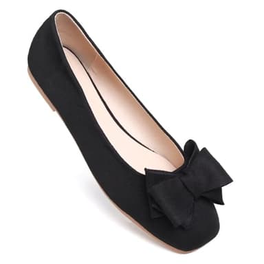 TN TANGNEST Women Cute Bowknot Flats Soft Slip On Flats Comfort Square Toe Casual Dress Flat Shoes Black 42(9) - Image 7