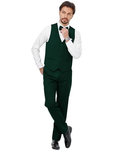 MAGE MALE Mens 3 Piece Suits Slim Fit Tuxedo Suit Set Soild Prom Wedding Suits One Button Blazer Vest Pants Set with Bow Tie Dark Green - Image 3