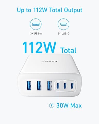Anker Desktop Charger, Fast Charging USB C Charger, 112W Max 6-Port Charging Station, for iPhone17, iPad, MacBook, Samsung and More (Cable Not Included) - Image 4