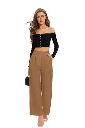 FUNYYZO Women's Wide Leg Pants High Elastic Waisted in The Back Business Work Trousers Long Straight Suit Pants - Image 2