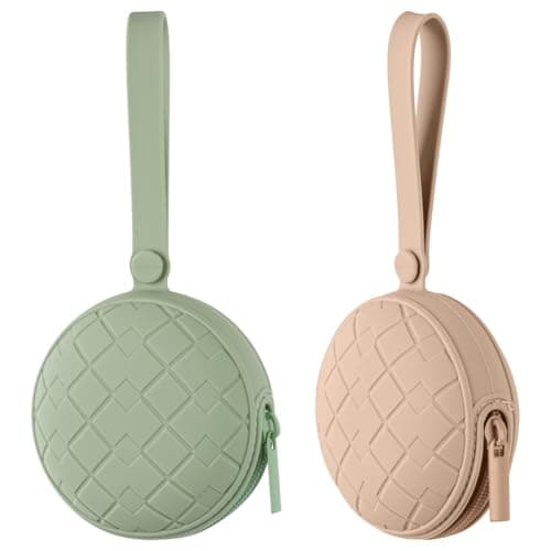 2 Pack Silicone Pacifier Holder Case, Baby Pacifier Holder Pouch for Newborn, Boys and Girls, Portable Silicone Pacifier Bags (Natural+Sage) - Image 1