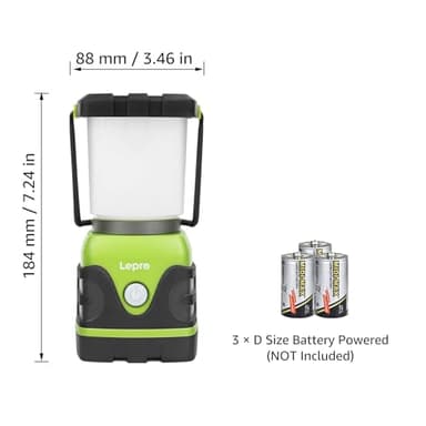 Lepro 1500LM Battery Powered LED Camping Lantern, Waterproof Tent Light with 4 Light Modes, Camping Essentials, Portable Lantern Flashlight for Camping, Emergency Light, Power Outage, Not Rechargeable - Image 2