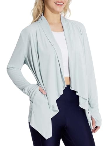 baleaf Women's Long Sleeve UPF 50+ Sun Protection Shirts Lightweight Open Front Cardigan with Pockets Beach Cover Up SPF Sun Wrap with Pockets Grey L - Image 1