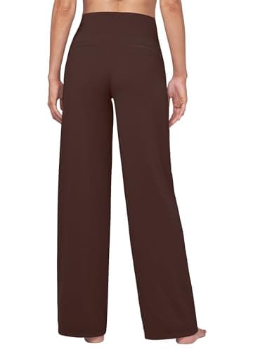 Willit Women's Yoga Pants Wide Leg Dress Work Pants Stretch Casual Pants Slacks with Pockets High Waist 30" Brown XL - Image 3