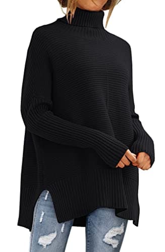 EFAN Women's Turtleneck Oversized Sweaters Fall Outfits Clothes Trendy Long Pullover Knit Winter Tunic 2025 Black M - Image 1