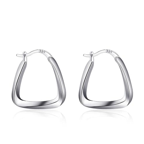 Silver Geometric Huggie Earrings Chunky Hoop Earrings for Women Minimalist Dangle Earrings for Women Trendy - Image 1