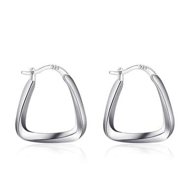 Silver Geometric Huggie Earrings Chunky Hoop Earrings for Women Minimalist Dangle Earrings for Women Trendy - Image 1