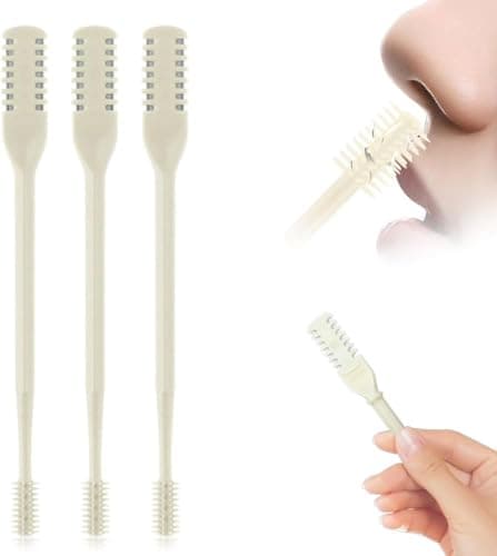 Nasal Hair Cutter, New Nose Hair Trimmer for Men Women, 360° Rotating Portable Manual Nose Hair Remover, Double Sided Noses Hairs Knife Travel Essentials (Beige, 3Pcs) - Image 1