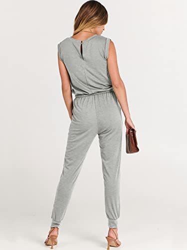 ANRABESS Womens Summer Sleeveless Jumpsuits Casual Dressy Stretchy Crewneck Rompers One Piece Outfits Fall Fashion 2025 Gray XX-Large - Image 5