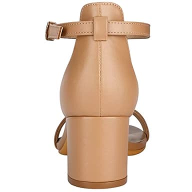 Women's Strappy Chunky Block Low Heeled Sandals 2 Inch Open Toe Ankle Strap High Heel Dress Sandals Daily Work Party Shoes Nude Size 8.5 - Image 3