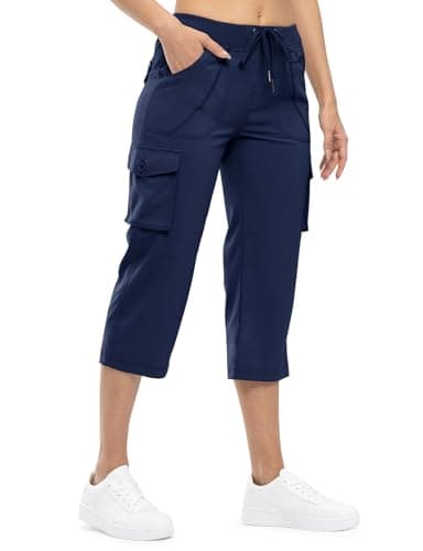 TBMPOY Womens Cargo Capris Hiking Lightweight Pants 6 Pockets Quick Dry Casual Outdoor Trip Loose Shorts Cropped Cotton Navy M - Image 3