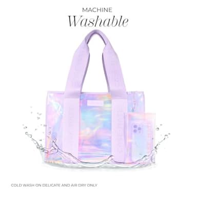 Case-Mate Official Soap Bubble Jelly Tote – Iridescent Tote Bag with Phone Pouch for Women – Waterproof, Tip-Proof, Foldable & Washable – Handbag for Everyday Use, Travel, Pool & Vacation - Large - Image 5
